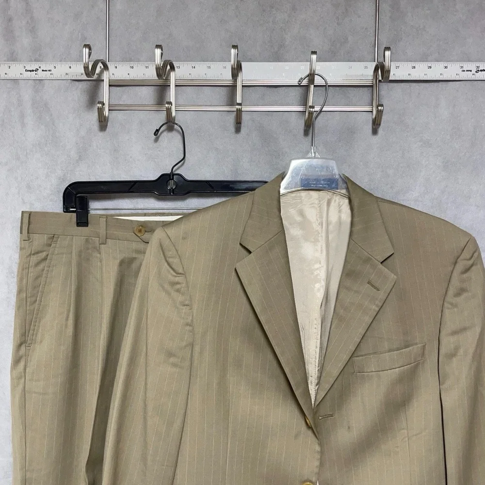 Fumagalli's  Suit Men 40R Taupe Beige Stripes 3B Silk Wool Super 130 W36X30 Luxe